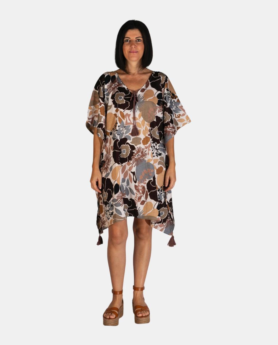 Imagem 0 de Kaftan Curto de Praia com Estampado Floral e Detalhe de Borlas