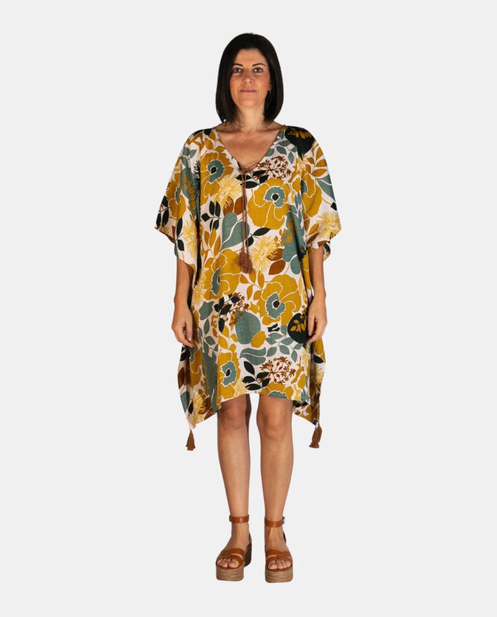 Imagem 0 de Kaftan Curto de Praia com Estampado Floral e Detalhe de Borlas