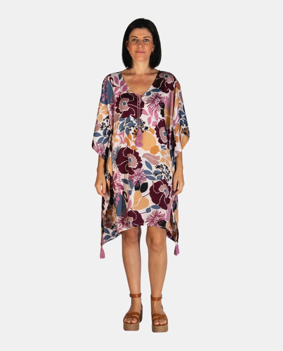 Imagem 0 de Kaftan Curto de Praia com Estampado Floral e Detalhe de Borlas