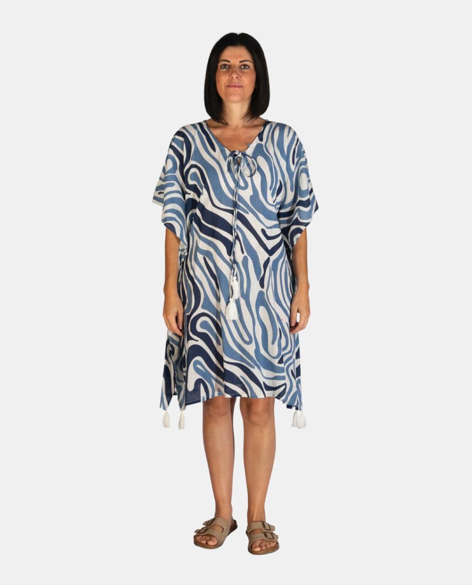 Imagem 0 de Kaftan Curto de Praia com Animal Print e Detalhe de Borlas
