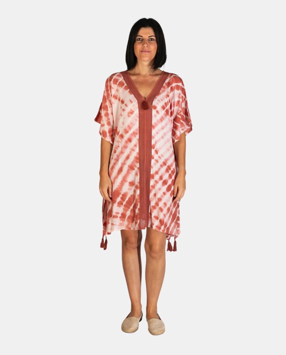 Imagem 0 de Kaftan Curto de Praia com Estampado Tie Dye e Detalhe de Borlas