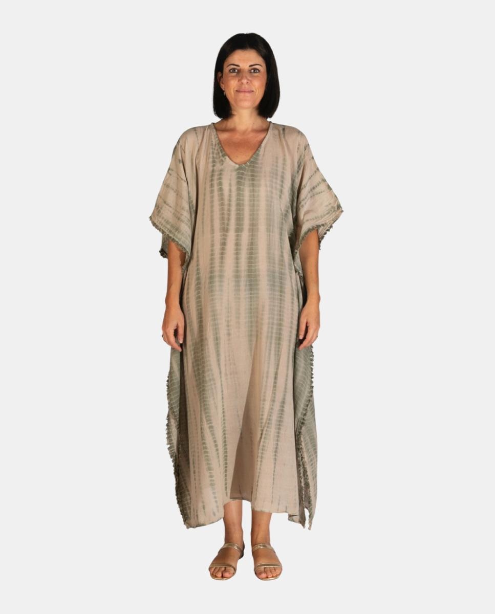 Imagem 0 de Kaftan Comprido de Algodão com Estampado Tie Dye Suave