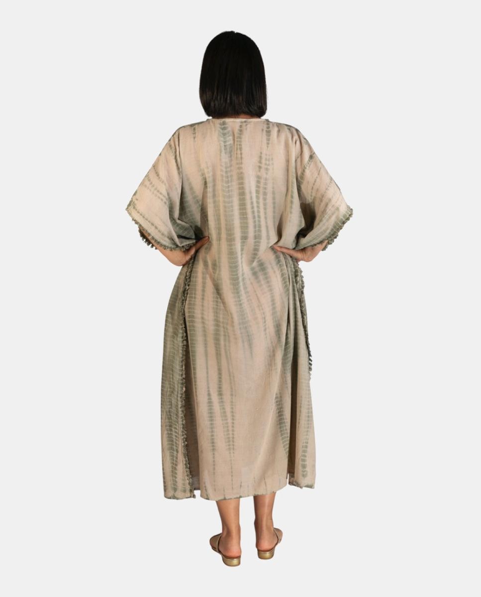 Kaftan Comprido de Algodão com Estampado Tie Dye Suave Verde-escuro-2