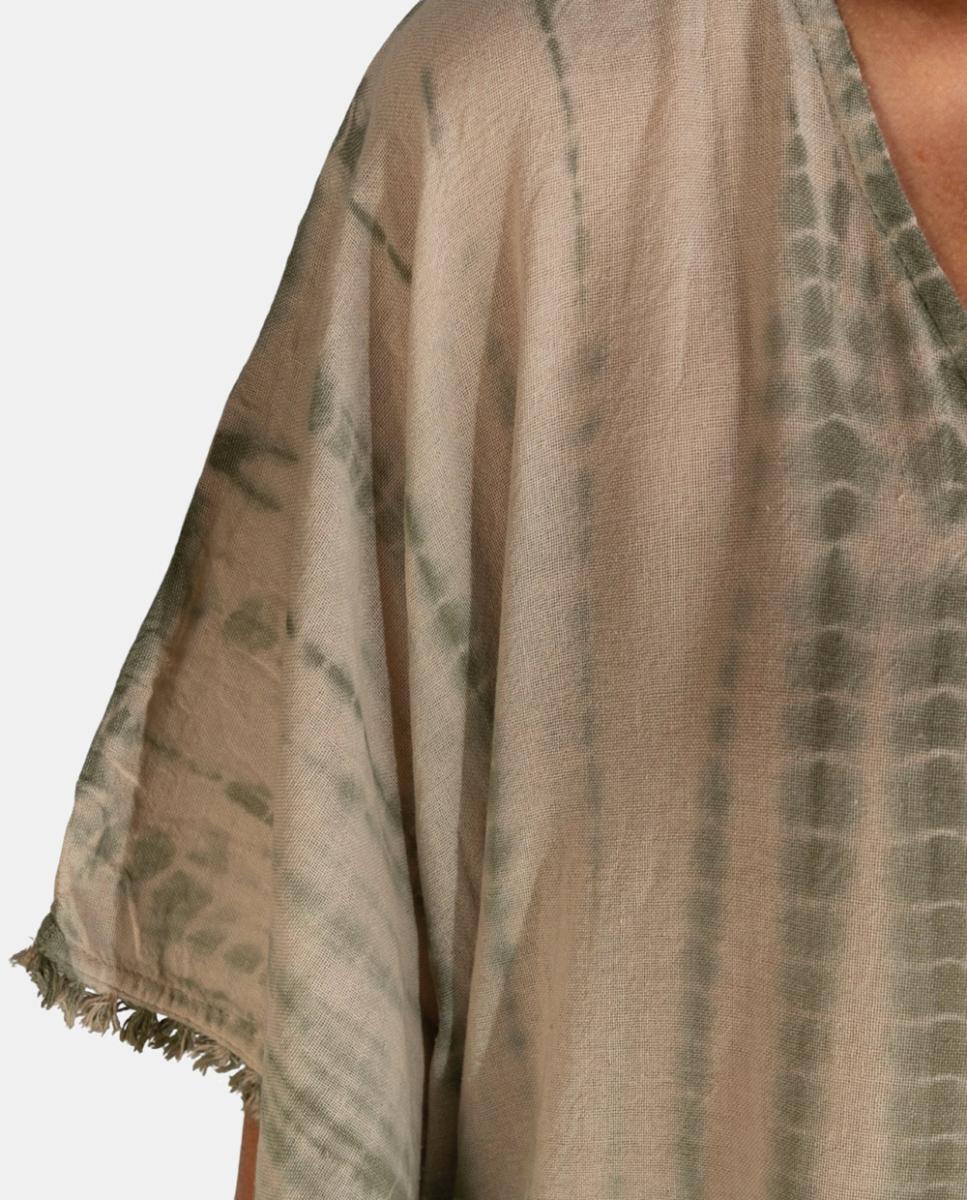 Kaftan Comprido de Algodão com Estampado Tie Dye Suave Verde-escuro-3