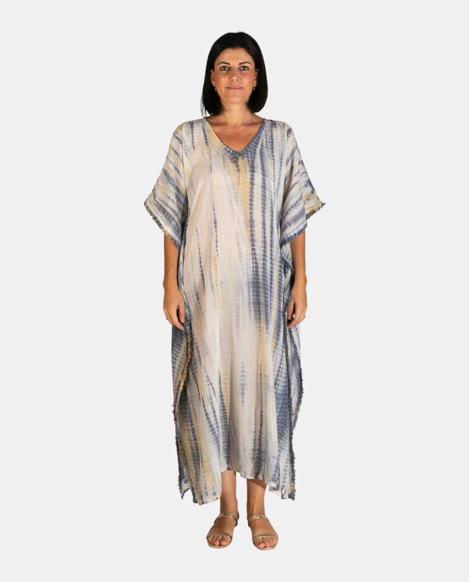 Imagem 0 de Kaftan Comprido de Algodão com Estampado Tie Dye Suave