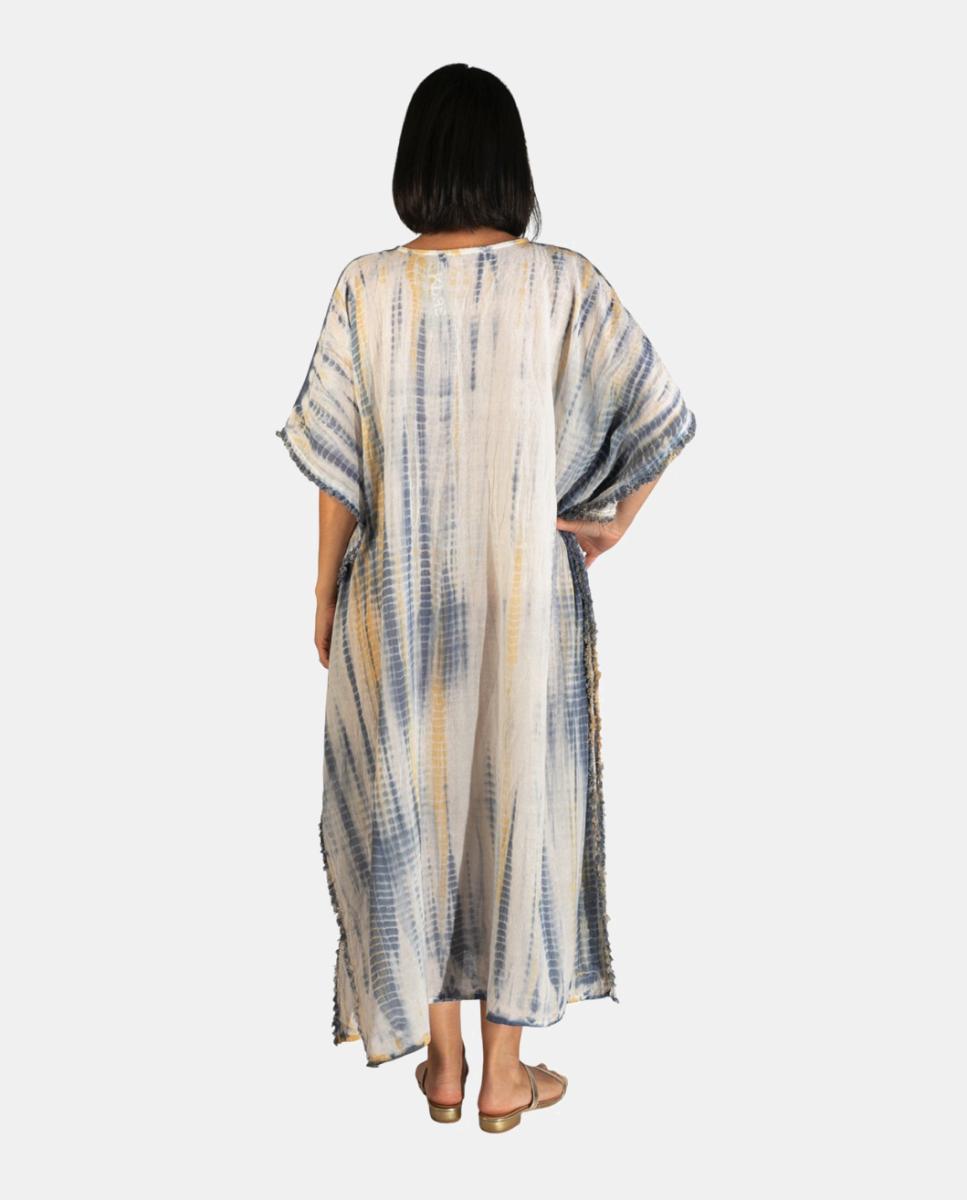 Kaftan Comprido de Algodão com Estampado Tie Dye Suave Azul-claro-2