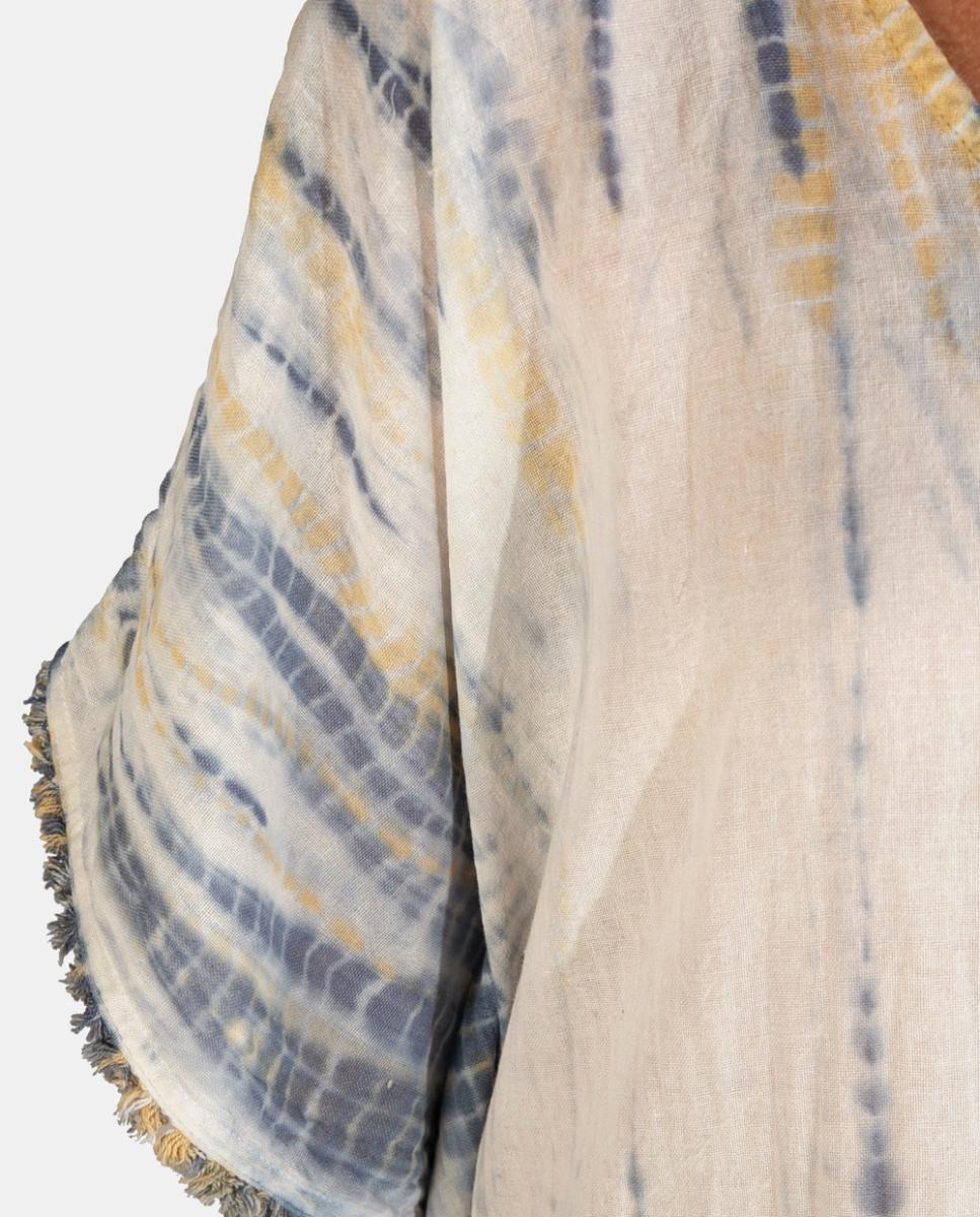Kaftan Comprido de Algodão com Estampado Tie Dye Suave Azul-claro-3