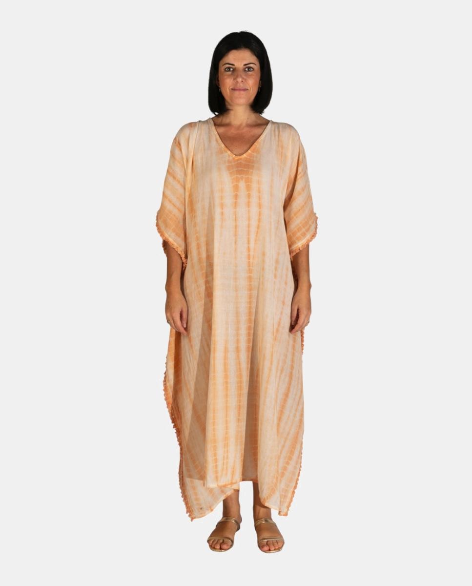 Imagem 0 de Kaftan Comprido de Algodão com Estampado Tie Dye Suave