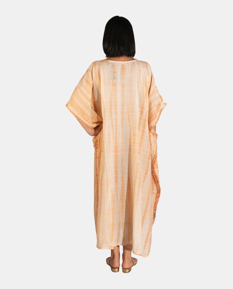 Kaftan Comprido de Algodão com Estampado Tie Dye Suave Laranja-2