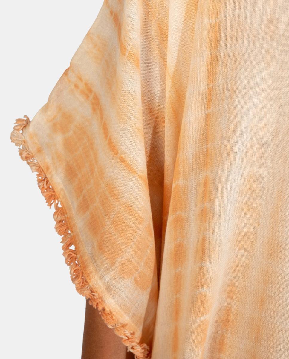 Kaftan Comprido de Algodão com Estampado Tie Dye Suave Laranja-3