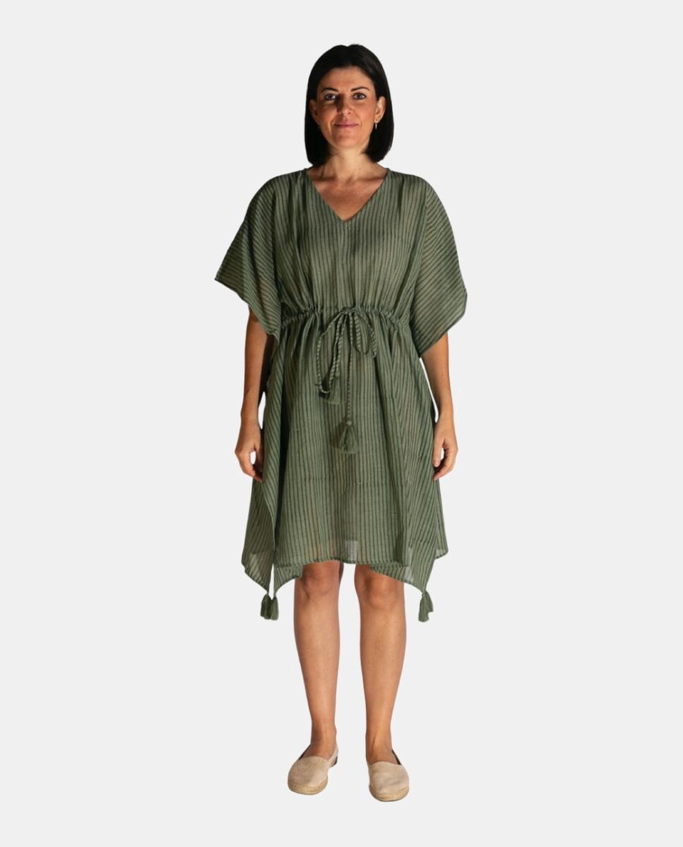 Imagem 0 de Kaftan Curto em Tecido Ligeiro às Riscas com Cordão Ajustável