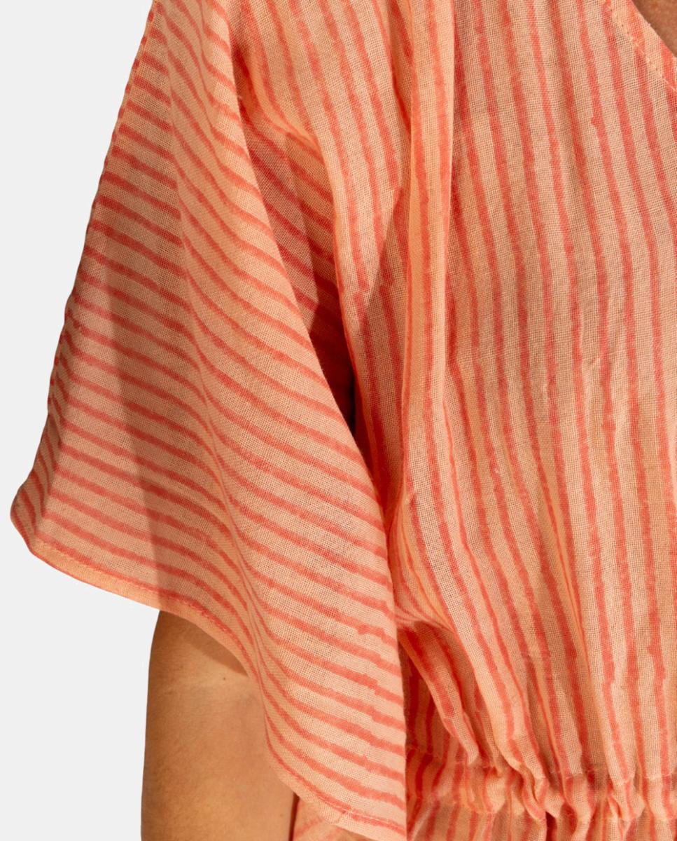 Kaftan Curto em Tecido Ligeiro às Riscas com Cordão Ajustável Laranja-3
