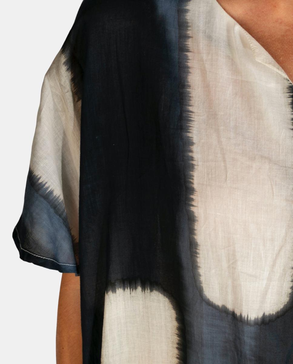 Kaftan Comprido de Algodão com Estampado Tie Dye Geométrico Azul-3