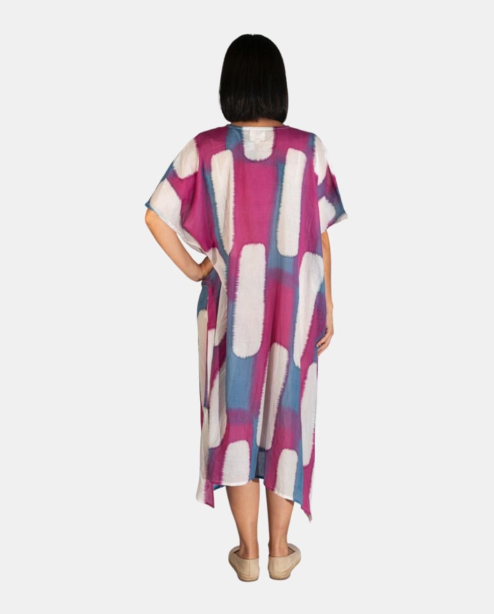 Kaftan Comprido de Algodão com Estampado Tie Dye Geométrico Lilás-2