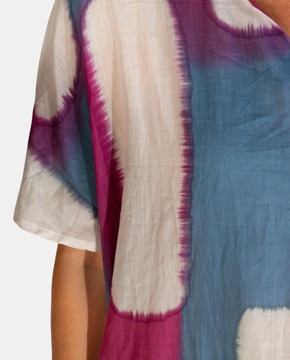 Kaftan Comprido de Algodão com Estampado Tie Dye Geométrico Lilás-3