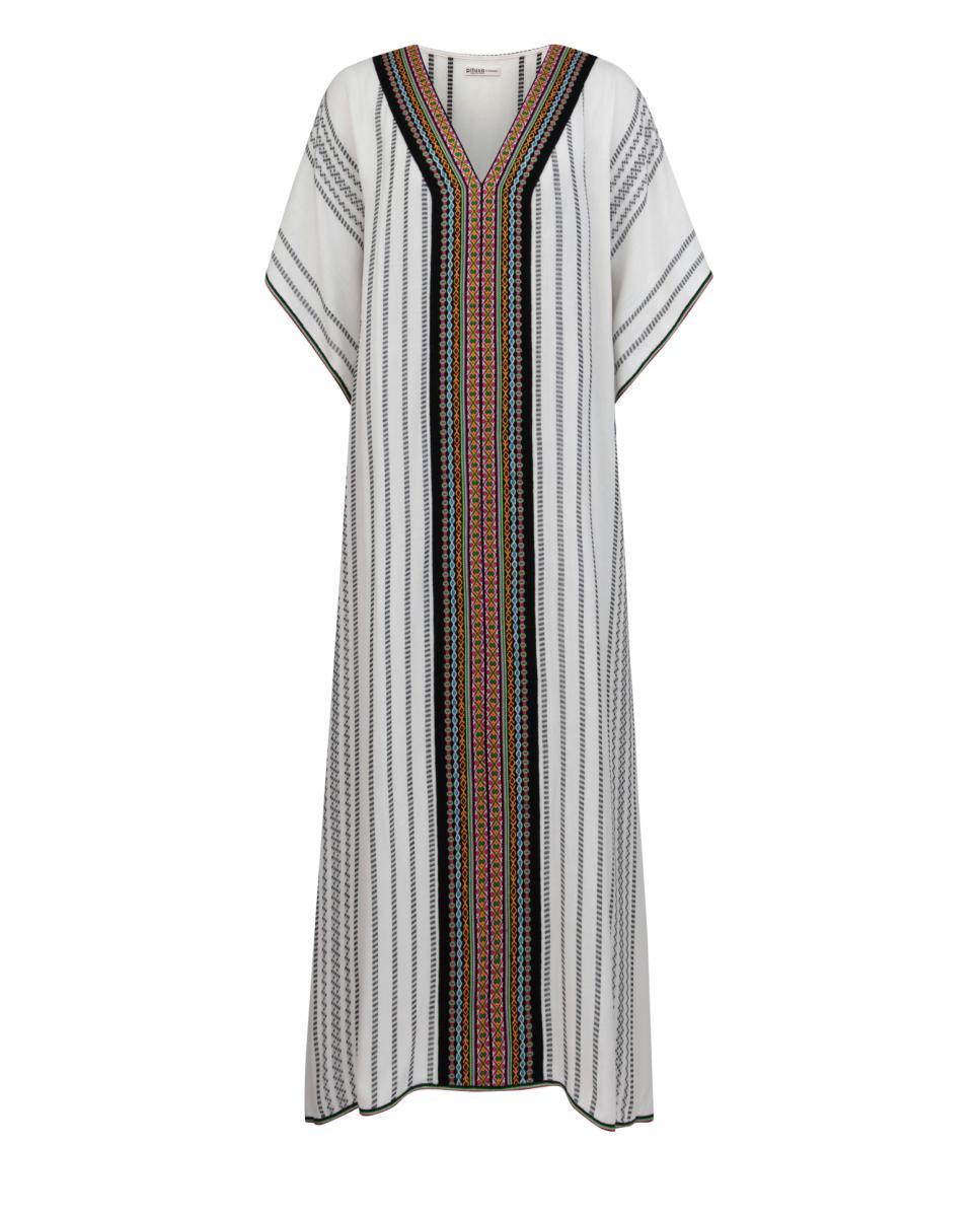 Kaftan Comprido às Riscas com Detalhe Étnico Preto-8