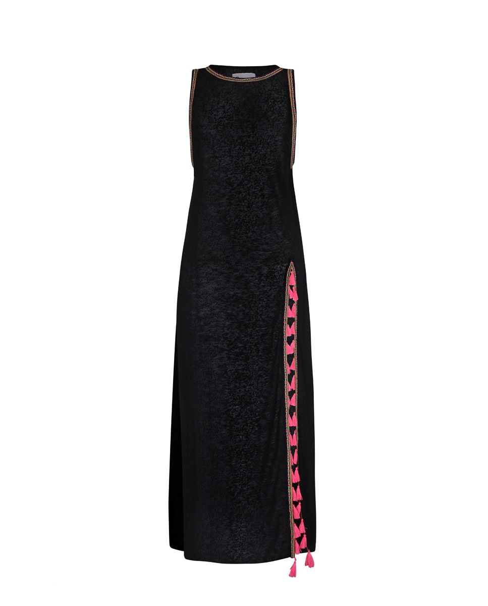 Kaftan Comprido Liso com Borlas - Branco Preto-4
