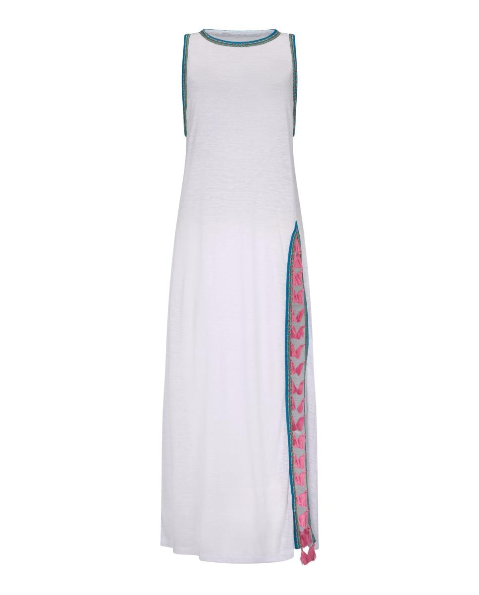 Kaftan Comprido Liso com Borlas - Branco Branco-3