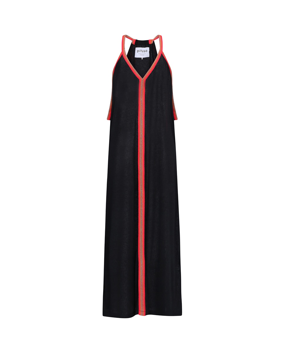 Kaftan Comprido de Alças com Detalhe em Contraste - Preto Preto-5