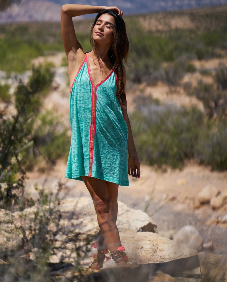 Kaftan de Alças com Detalhe em Contraste - Azul Verde Água-5
