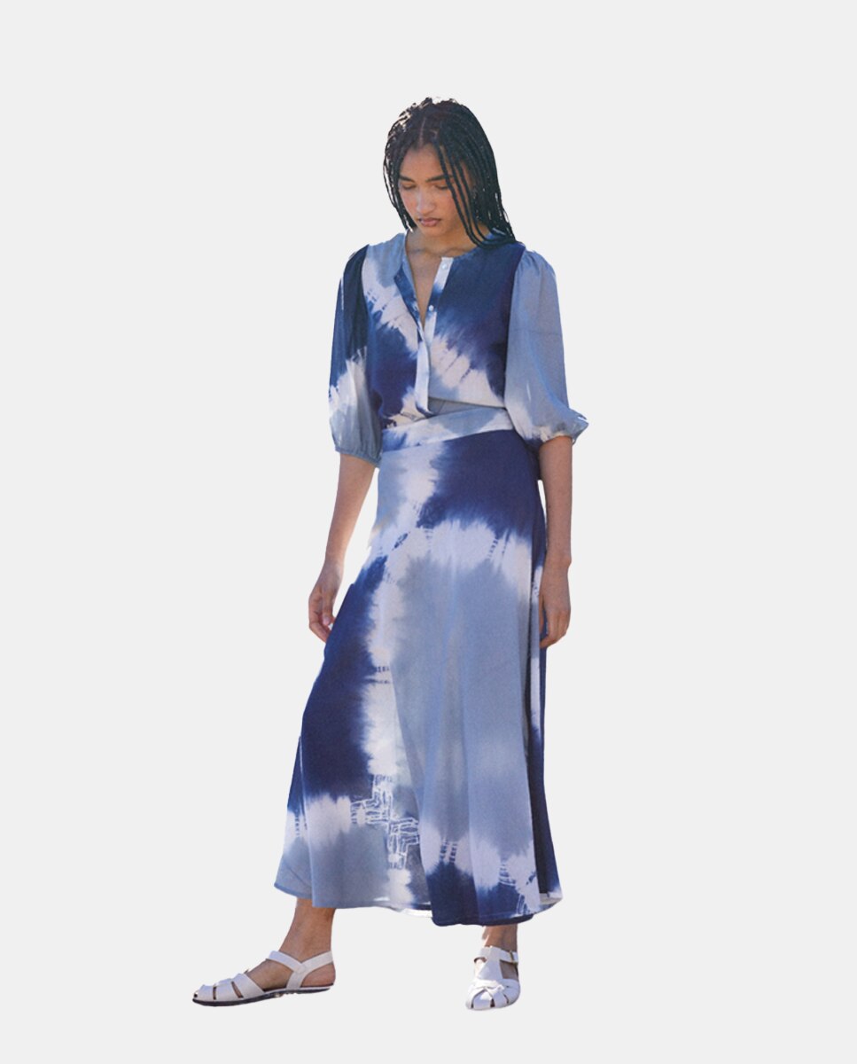 Saia Cruzada Tie Dye - Azul Azul-marinho-1