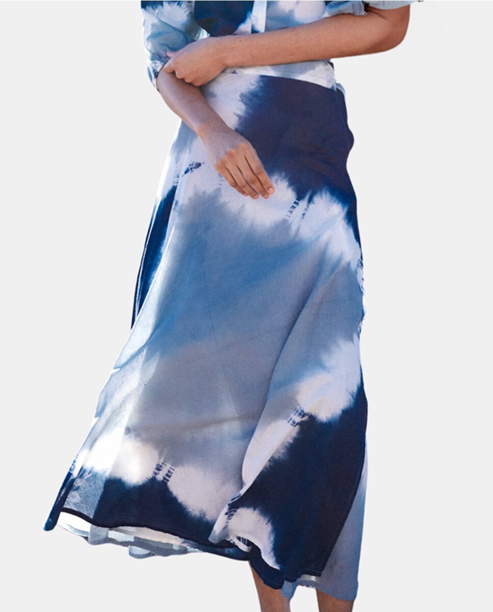Saia Cruzada Tie Dye - Azul Azul-marinho-2
