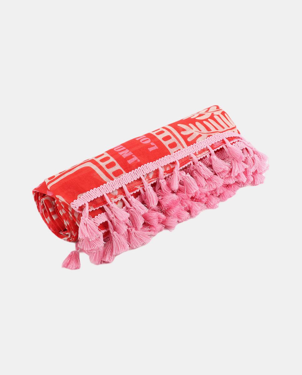 Páreo com Motivo Tropical e Franjas Vermelho-5