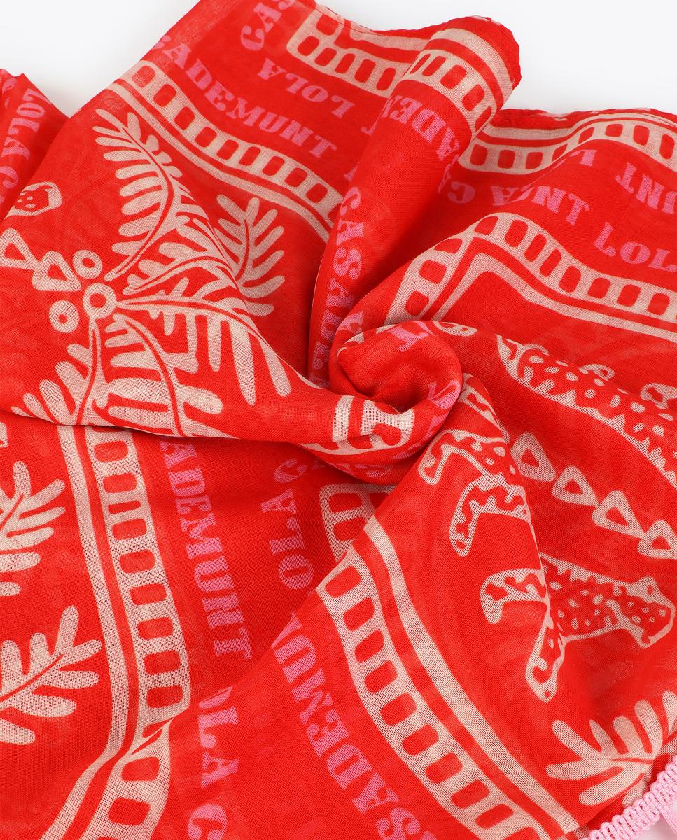 Páreo com Motivo Tropical e Franjas Vermelho-6