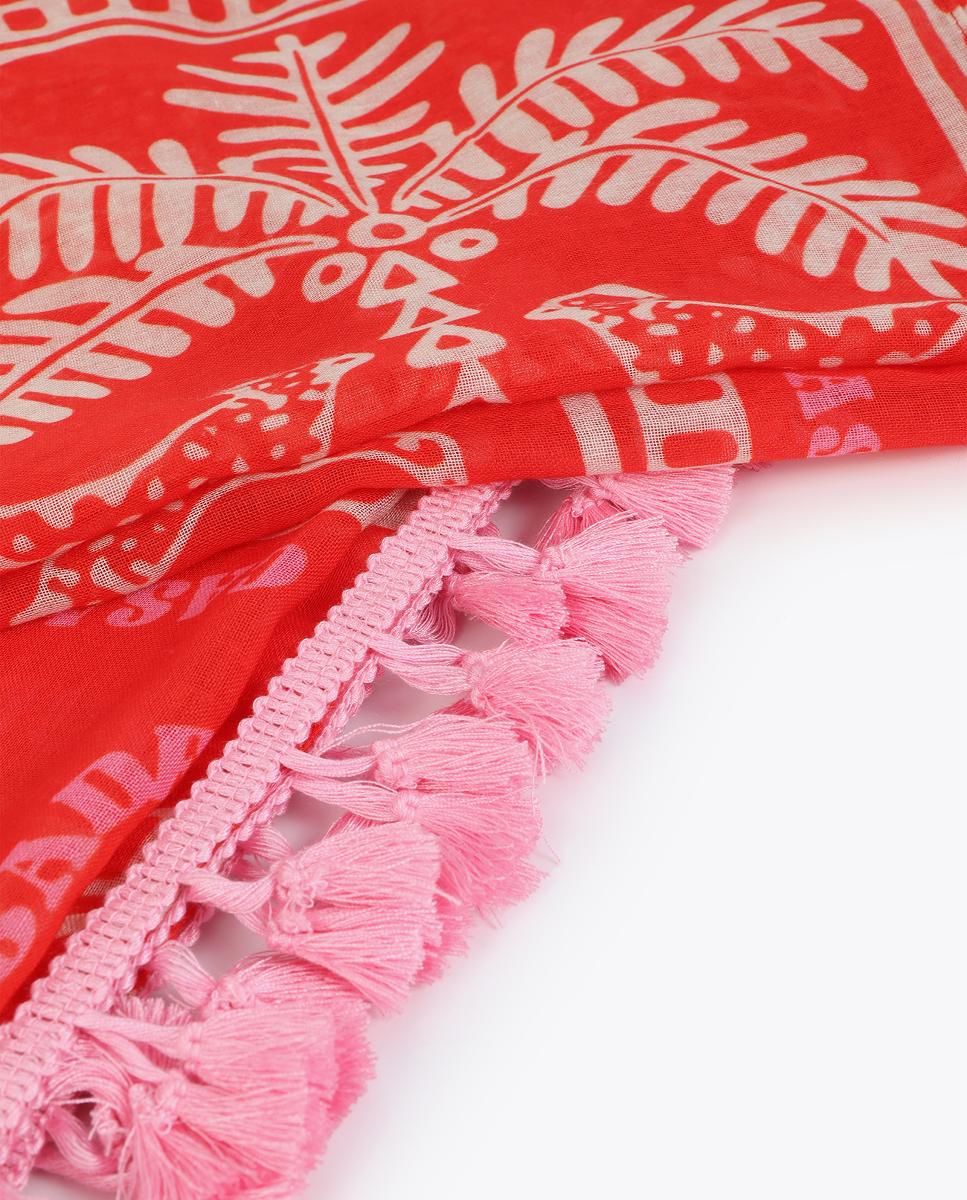 Páreo com Motivo Tropical e Franjas Vermelho-7