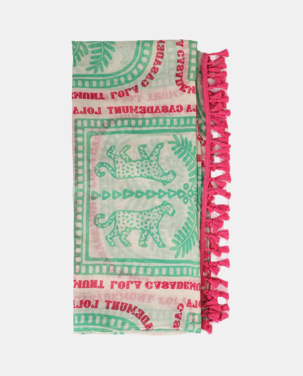 Páreo com Motivo Tropical e Franjas Vermelho-8
