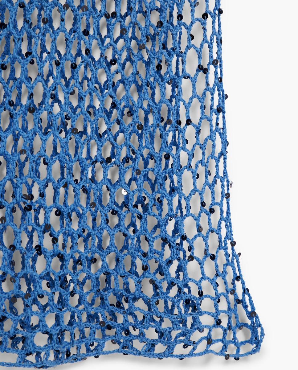 Páreo Tipo Vestido de Rede com Lantejoulas Azul-3