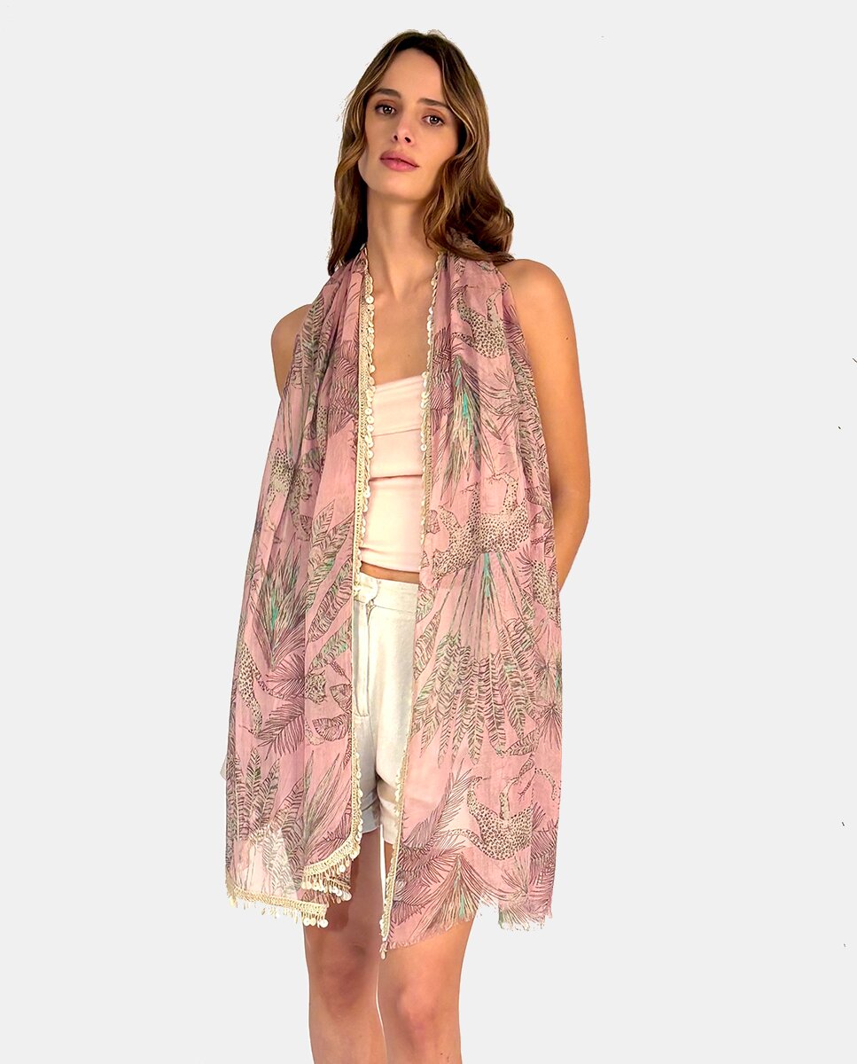 Estola com Estampado e Debruado Rosa-2