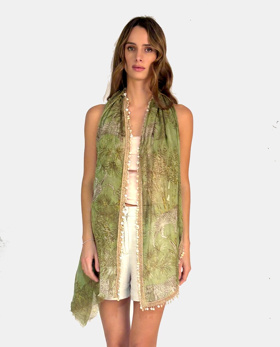 Estola com Estampado e Debruado Verde-2