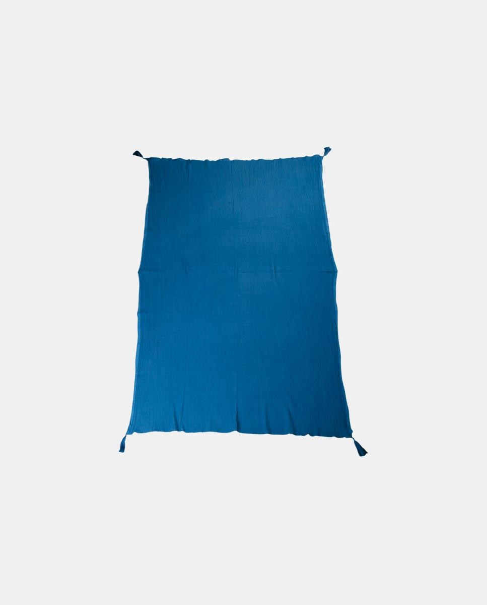 Páreo de Algodão Texturizado Liso com Borlas nos Cantos Azul-2