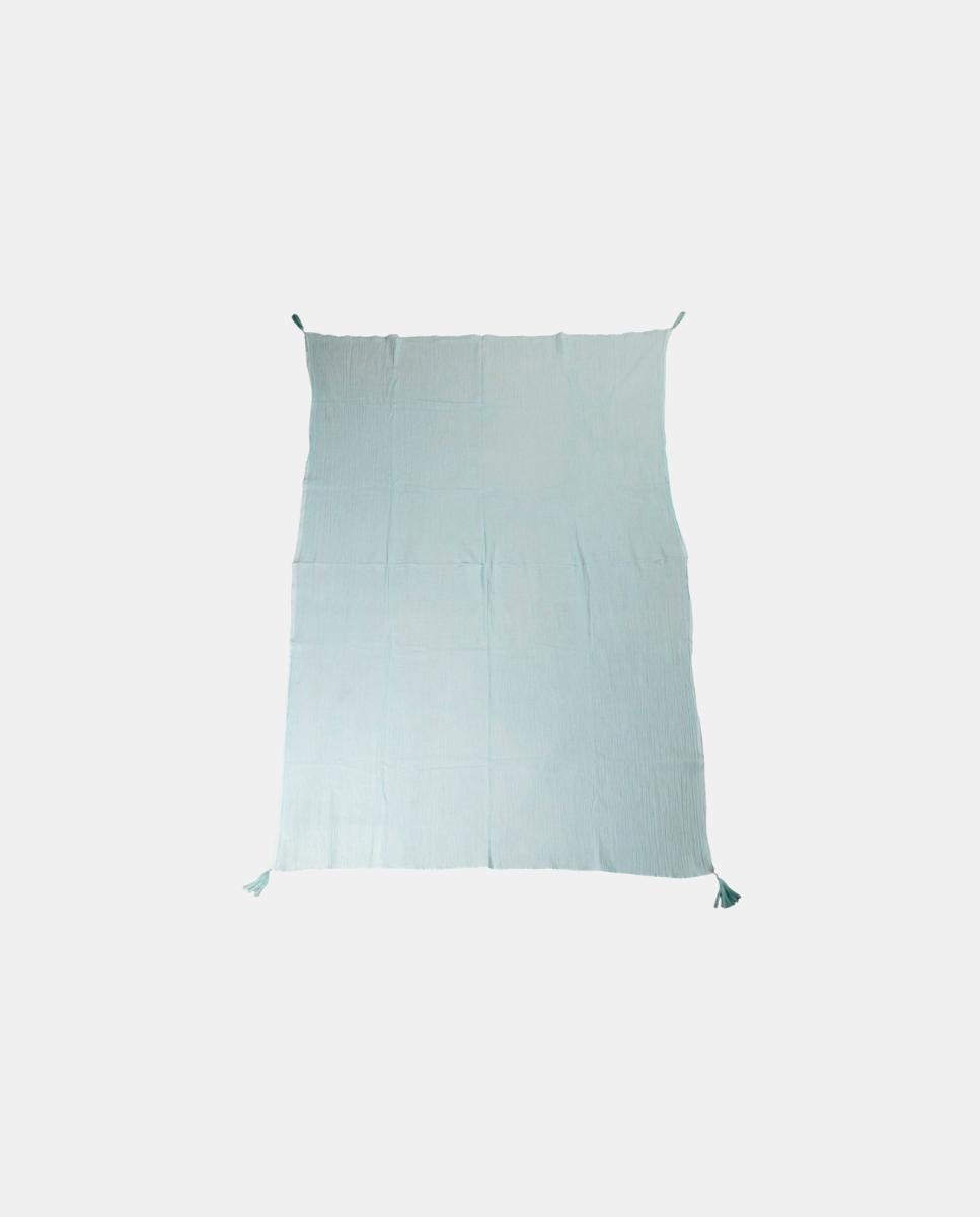 Páreo de Algodão Texturizado Liso com Borlas nos Cantos Verde Água-2