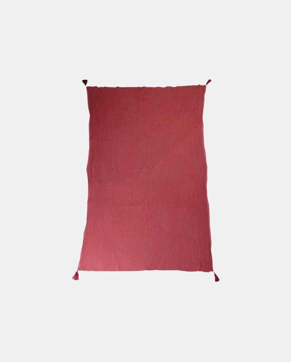 Páreo de Algodão Texturizado Liso com Borlas nos Cantos Coral-2