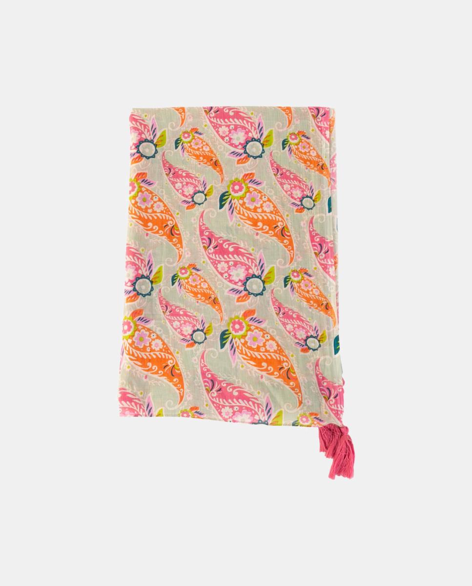 Imagem 0 de Páreo de Algodão com Estampado Paisley e Borlas nos Cantos