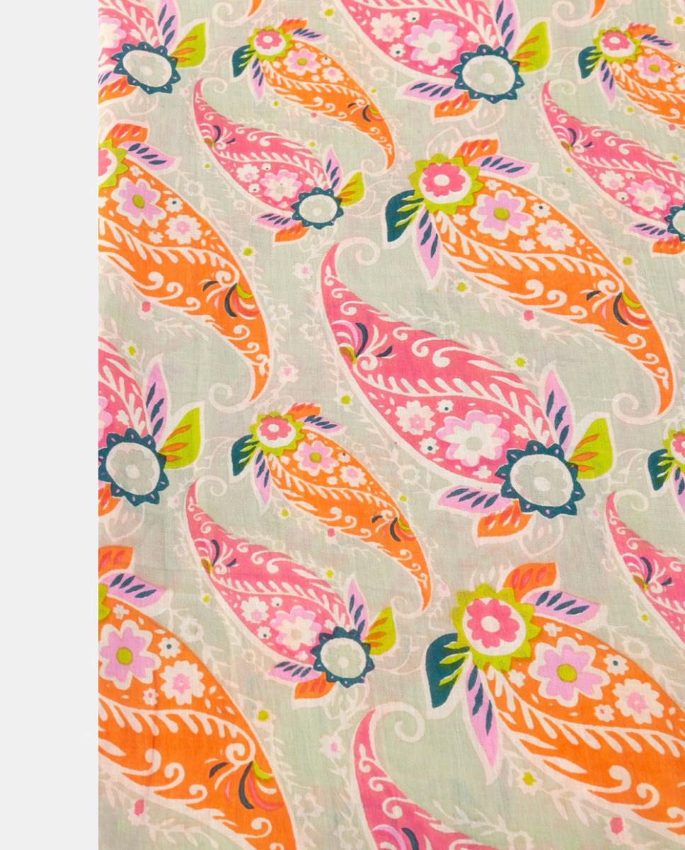 Páreo de Algodão com Estampado Paisley e Borlas nos Cantos Verde-claro-3