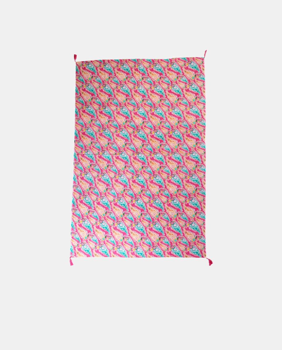 Páreo de Algodão com Estampado Paisley e Borlas nos Cantos Rosa-2