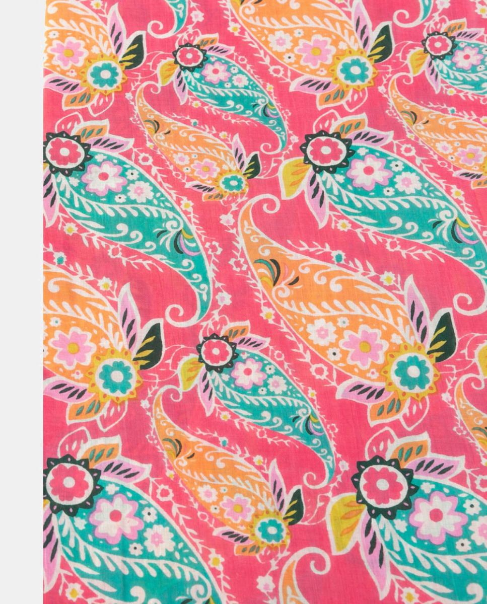 Páreo de Algodão com Estampado Paisley e Borlas nos Cantos Rosa-3