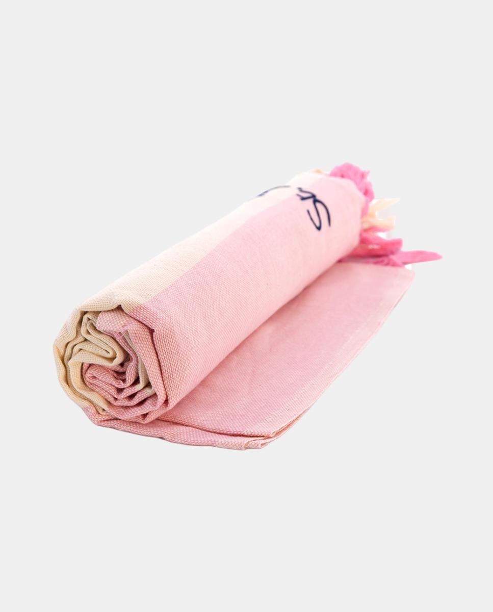 Toalha de Praia de Algodão às Riscas Rosa-2
