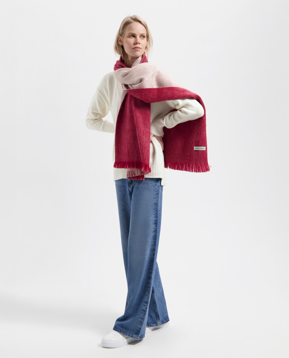 Maxi Cachecol Liso de Alpaca com Franjas Vermelho-2