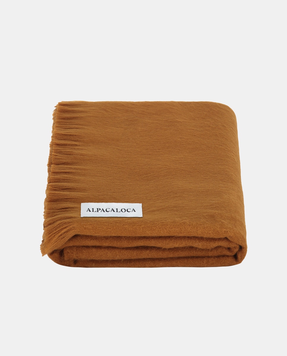 Maxi Cachecol Liso de Alpaca com Franjas Castanho-1