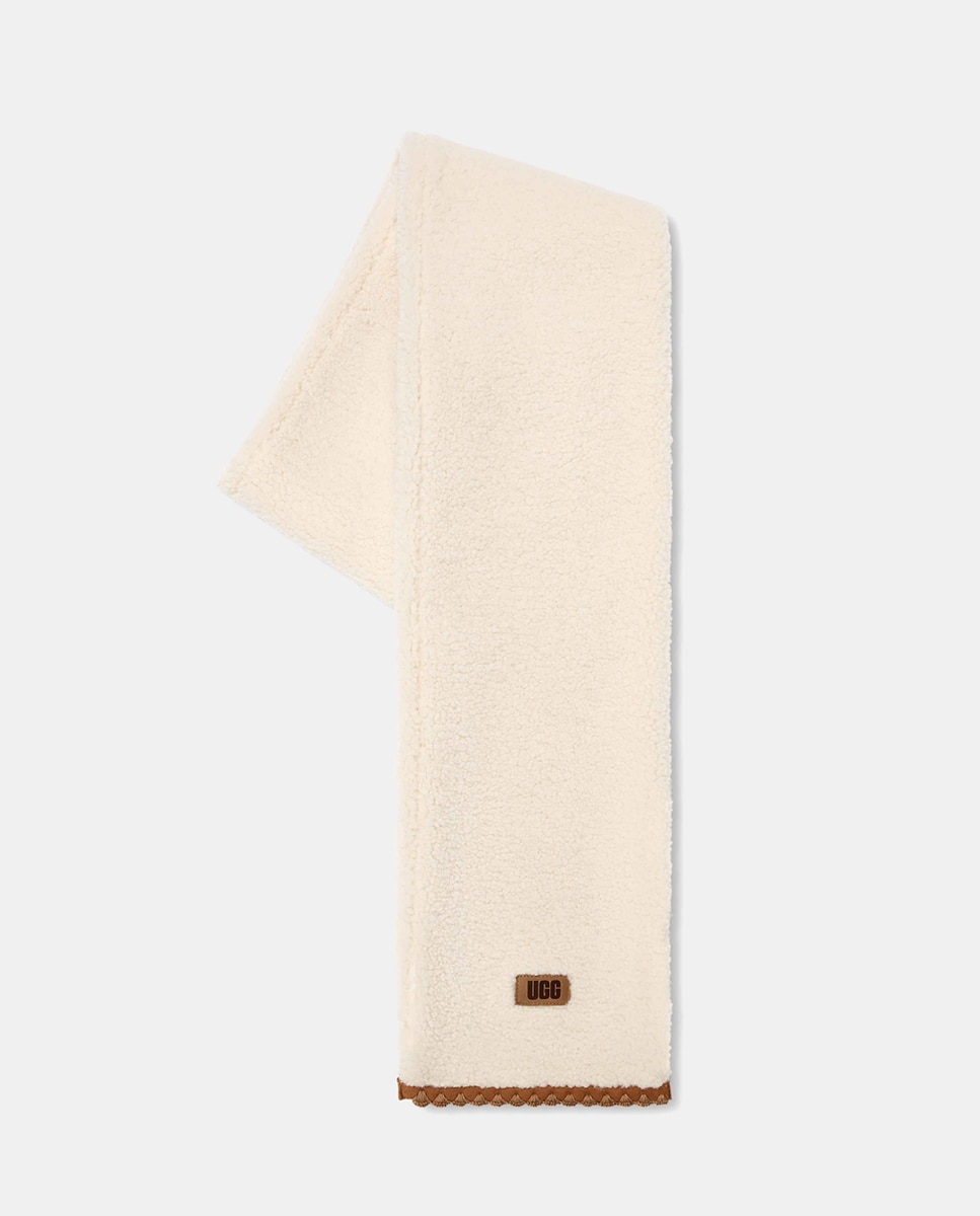 Cachecol de Pelo de Borrego com Festões Bege-2