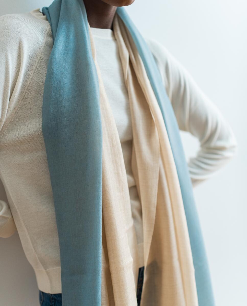 Estola de Caxemira Azul-claro-3
