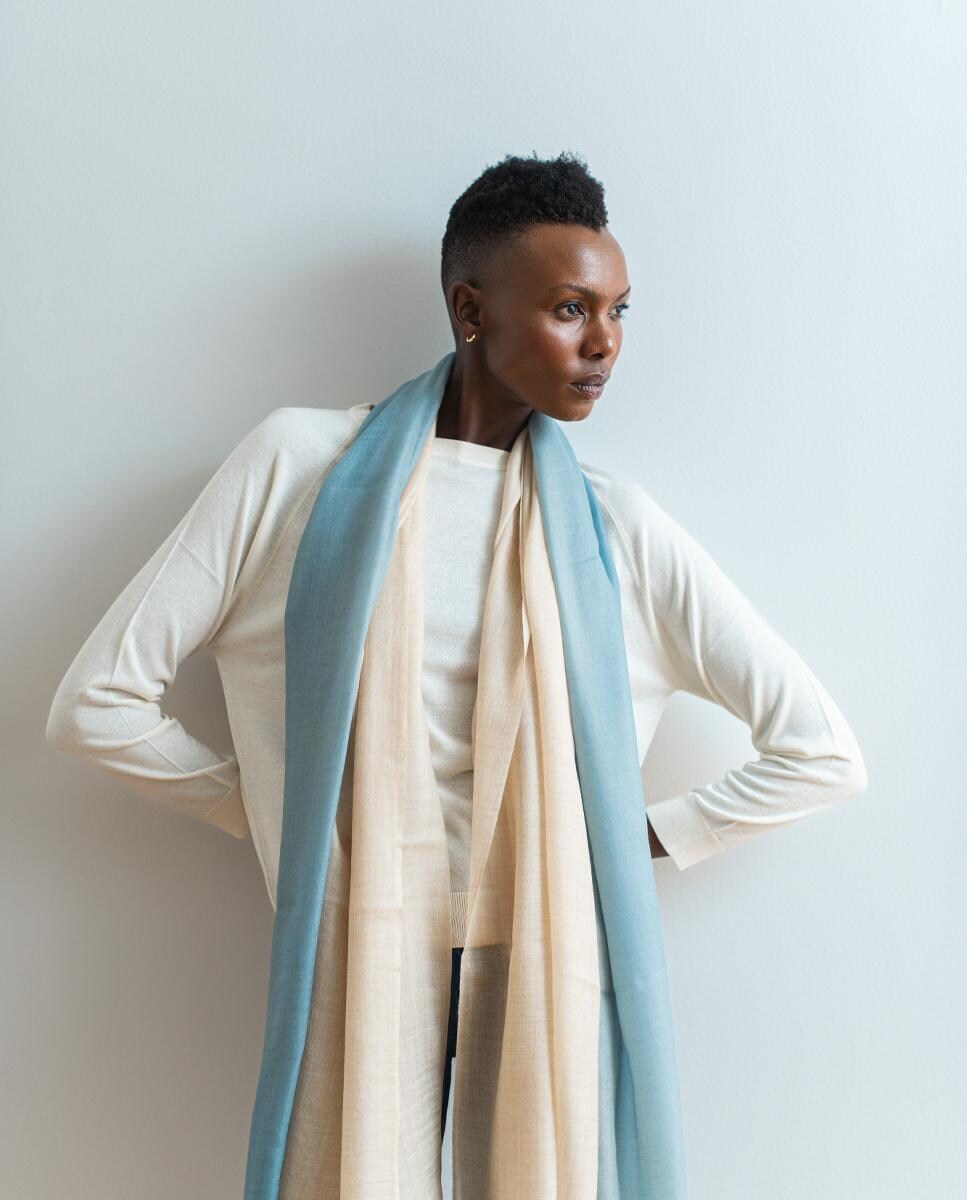 Estola de Caxemira Azul-claro-4