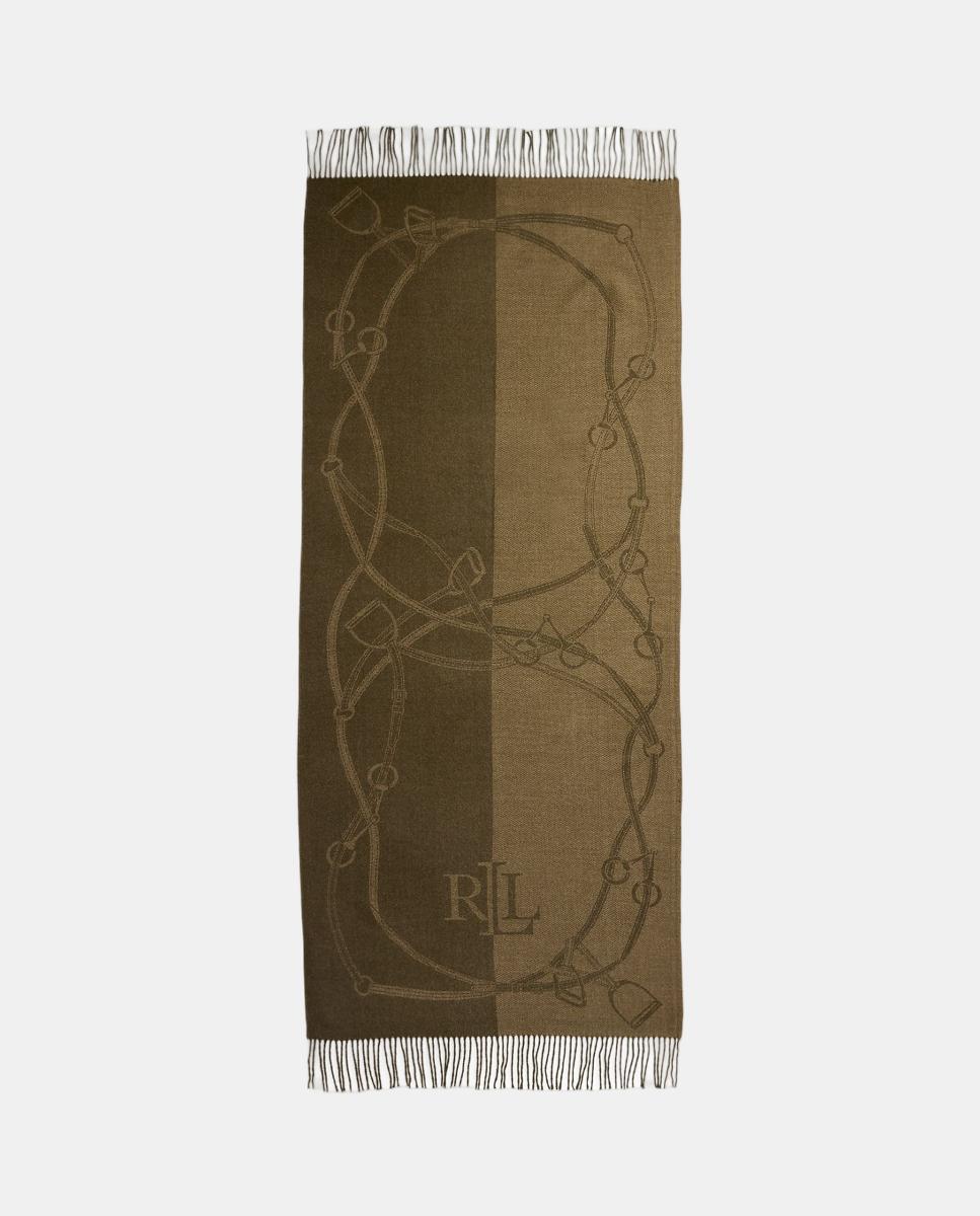 Cachecol com Estampado de Bridas em Logótipo LRL. Castanho-escuro-1