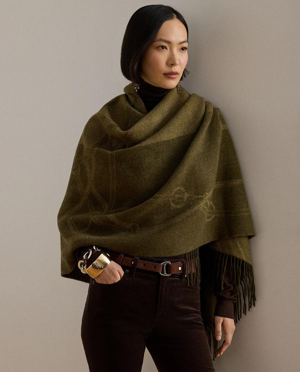 Cachecol com Estampado de Bridas em Logótipo LRL. Castanho-escuro-3