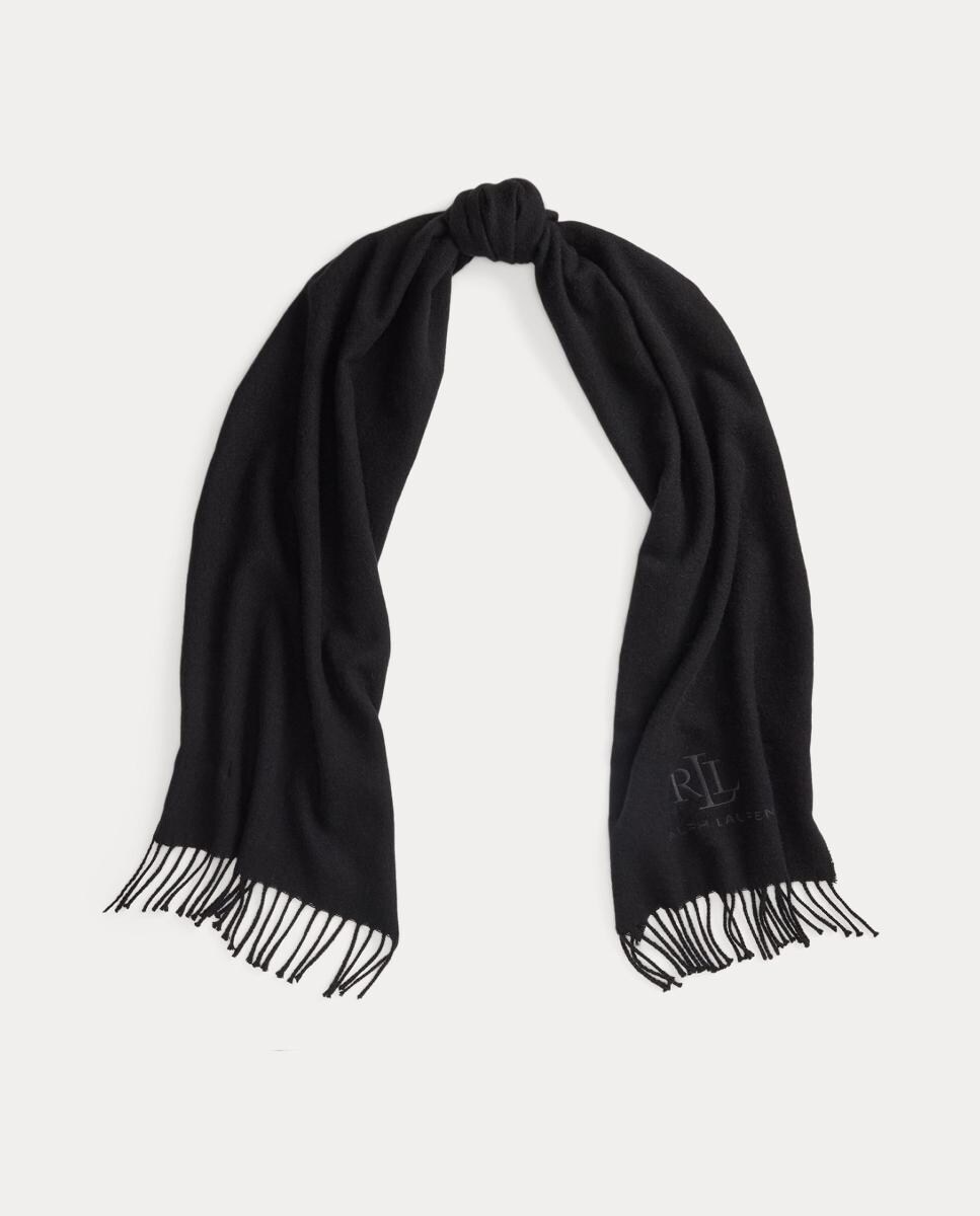 Cachecol Liso com Logótipo e Franjas Preto-2