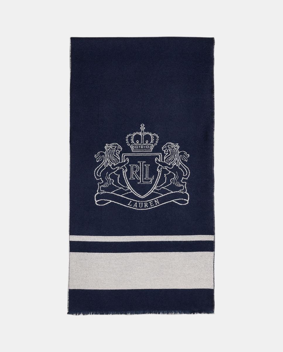 Cachecol Liso com Logótipo e Acabamento em Franjas Azul-marinho-1